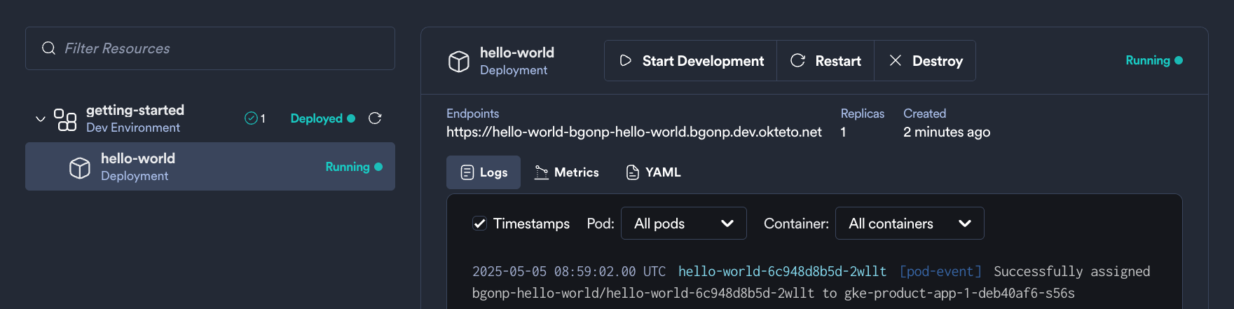 Okteto UI Java